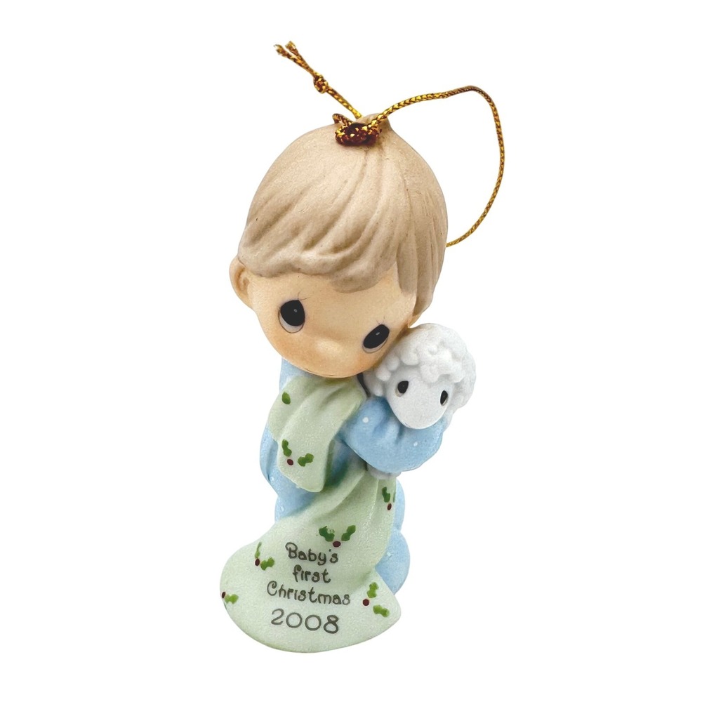 Precious Moments 2008 Babys First Christmas Boy Lamb Ornament 810006 Blue